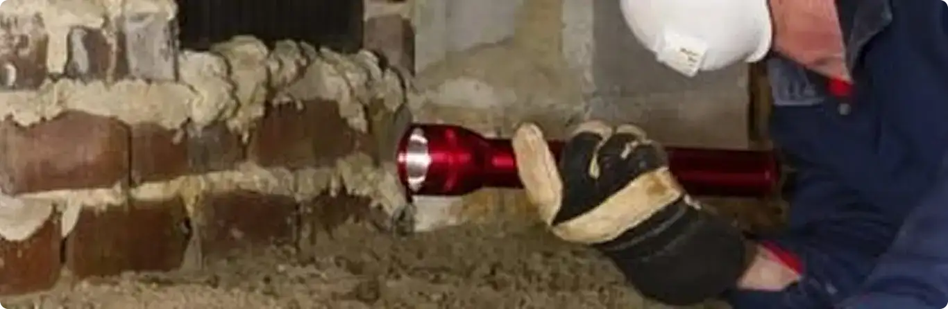 Pest control technician inspecting a crawl space for ant activity in Orem, UT