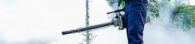 Pest control technician fogging an outdoor area for insect control in Provo, UT